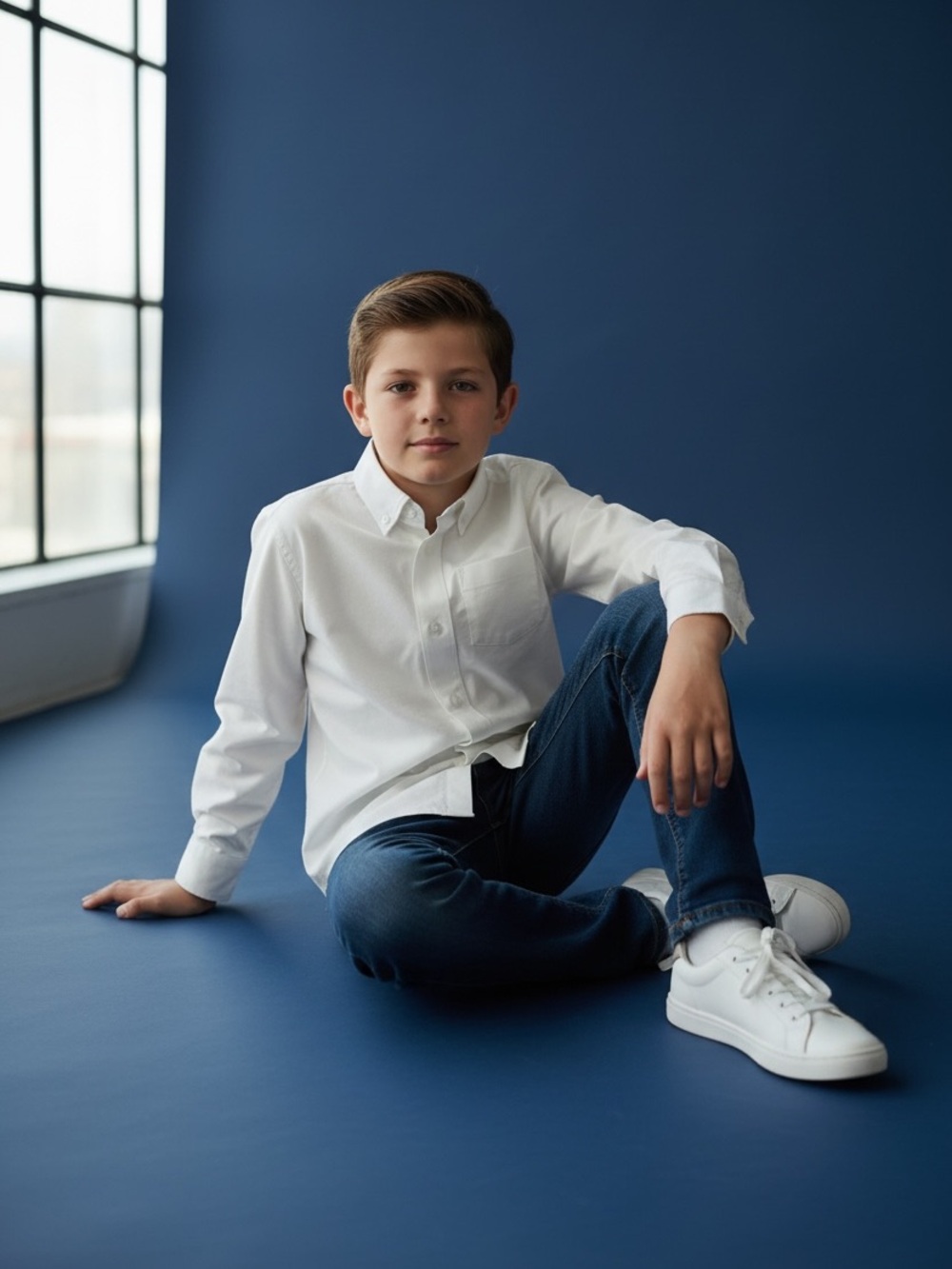 Izod White Long-Sleeve Button-Down Shirt